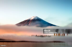 Mt Fuji in the early morning with reflection on the lake kawaguchiko