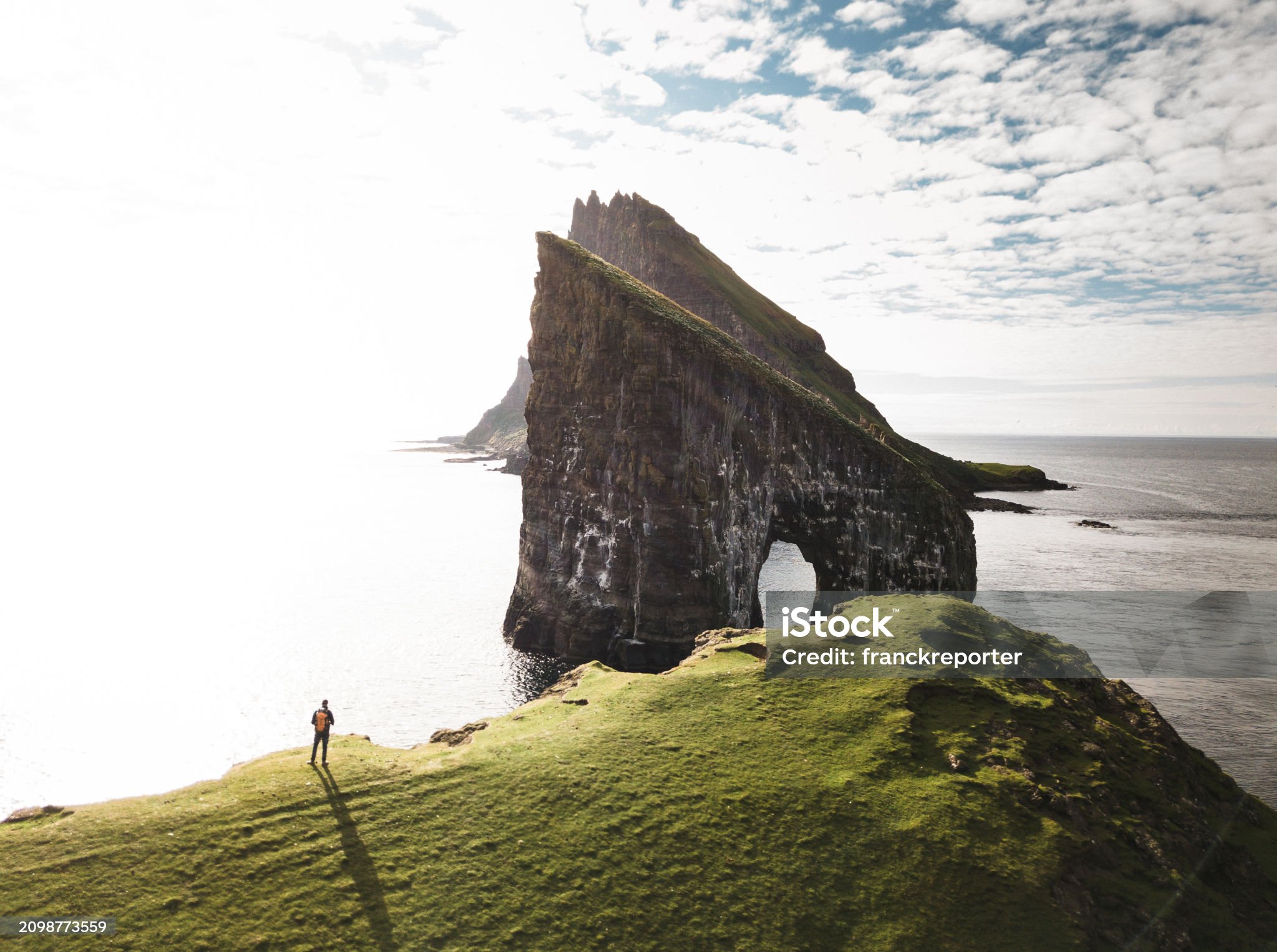 man hiking at the faroe islands